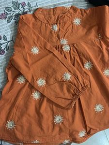 Boho Sun Embroidered Orange Kurta