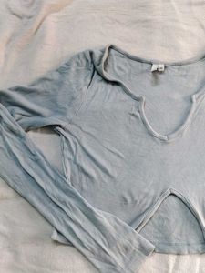 Baby Blue Cut-Out Long Sleeve Top