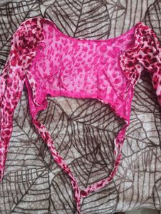 Pink Leopard Print Crop Top(Backless)