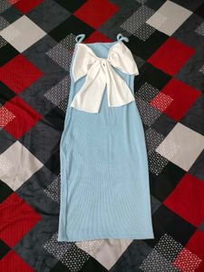 Light Blue Strappy Dress with Bow Detail