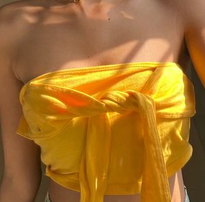 Yellow Tie-Front Bandeau Tube Top