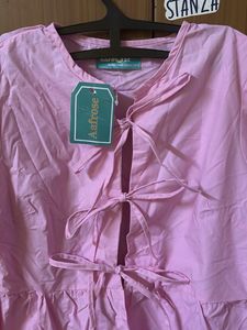 Cute Pink Tie-Front Puff Sleeve Top