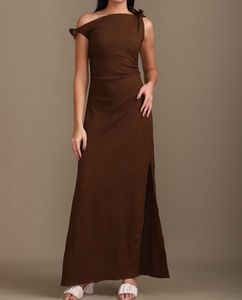 Elegant Brown One-Shoulder Maxi Dress