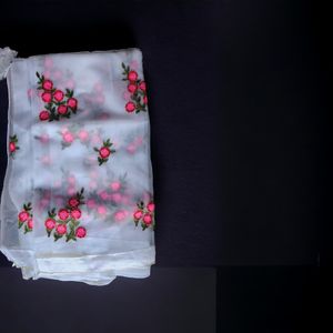 Brand New Pure White Embroidery Net Saree