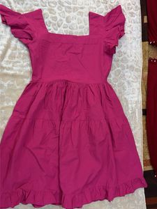Fuchsia Pink Tiered Square Neck Dress