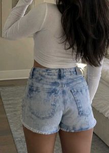 High-Rise Acid Wash Distressed Denim Shorts