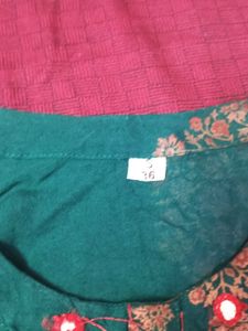 Elegant Teal Kurti with Gold &amp; Red Floral Print