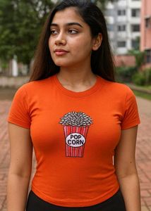 Cute Orange Popcorn Graphic Tee 🧡