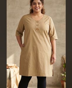 Elegant Taupe Kurta with Gold Buttons
