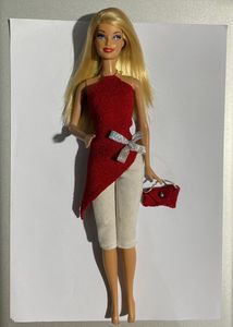Barbie Doll Red Top & Cream Pants Outfit