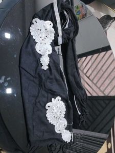 Black Dupatta with White Embellishments