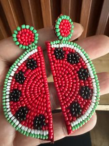 Fun Watermelon Slice Beaded Earrings