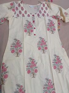Cream Kurta with Pink Floral Print