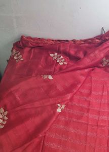 Red Saree With Golden Zari Work