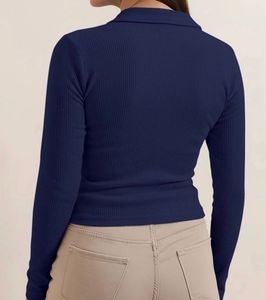 Navy Blue Collared Long Sleeve Top