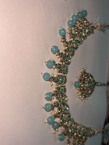 Stunning Teal Blue &amp; Silver Necklace Set with Earr