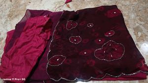 Designer Maroon Floral Saree