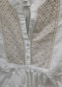 Elegant Embroidered White Cotton Tunic Top
