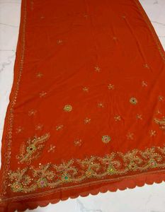 Embroidered rust Orange Saree