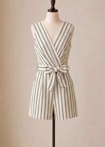 Striped Sleeveless Romper with Belt