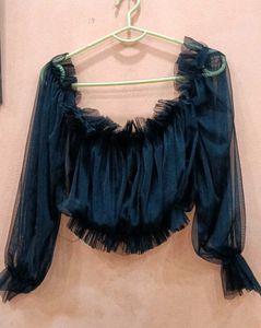 Sheer Black Ruffled Long Sleeve Top