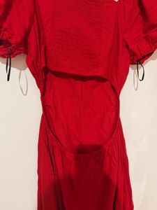 Ginger Red Puff Sleeve Square Neck Dress