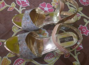 Sparkling Gold Wedge Sandals