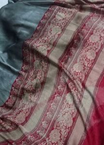 Grey Soft Silk Saree with Maroon Designer Border