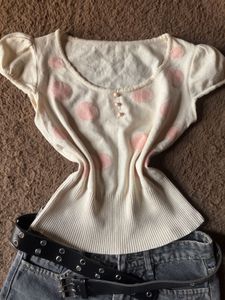 Cream Polka Dot Knit Top