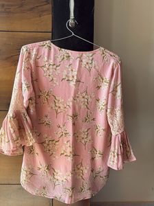 Chic Floral Print Bell Sleeve Top