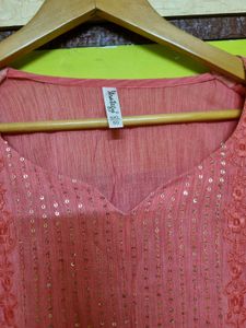 Coral Pink Embroidered Kurta