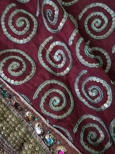 Embellished Saree with Net and Mirror Work