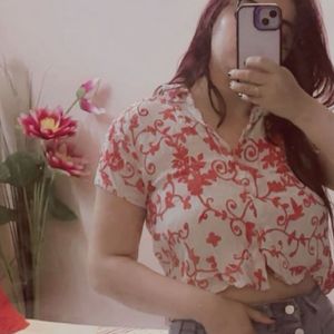Red Floral Print Crop Top