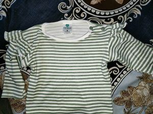 Girls Olive Green Dress with Striped Top