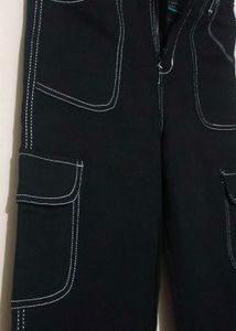 Black Wide Leg Contrast Stitch Pants