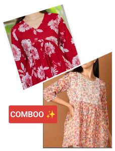 Combo Offer: Red Floral top & Printed Kurti