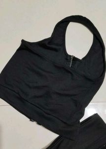 Chic Black Halter Neck Crop Top &amp; Skirt Set