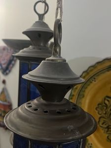 Antique stained glass brass Lanterns (Set of2)