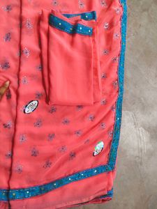 Vibrant Floral Saree with Blue Border