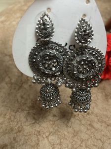 Oxidized Silver Jhumka Earrings