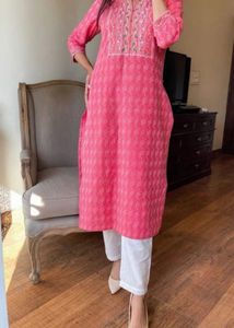 Elegant Pink Embroidered KurtaSet