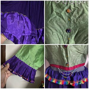 Vibrant Green &amp; Purple Lehenga Choli Set