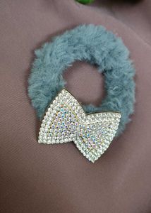 Fuzzy Scrunchies with Rhinestone Charms