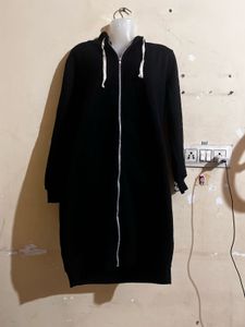 Black Longline Zip-Up Hoodie
