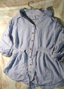 Blue &amp; White Striped Button-Up Top