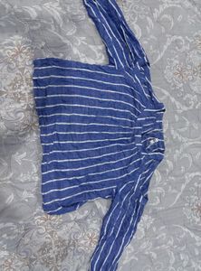 Blue and White Striped Casual Top