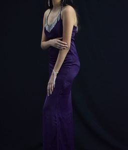 Elegant Purple Slip Dress with Rhinestone Detail
