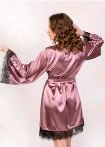 Women Satin Silk Night Gown with Lace Robe – Soft