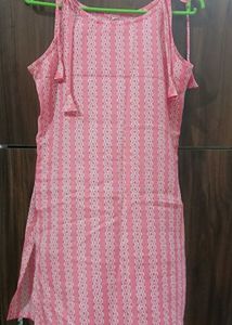 Pink Striped Sleeveless Kurta