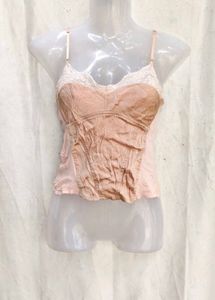 I. Vintage Style Pink Lace Trim Cami Top
